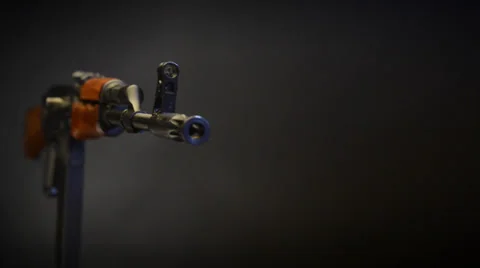 Ak47 on stand sharp angled  length tracking shot Video stock 36614741