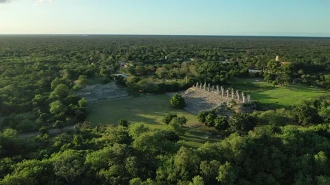 Ake Mayan Pyramids Drone View, Yucatan, Mexico 2K  Stock Footage 154666620