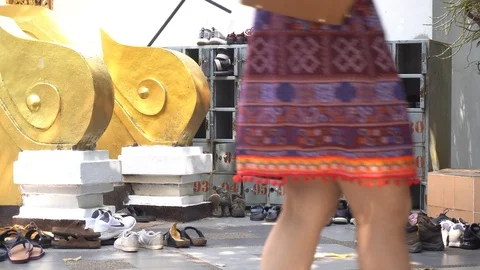 Ake off your shoes before entering the temple. Chiang Mai,Thailand. Stock Footage 123774368