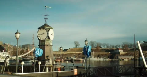 Aker Brygge Clock Tower Stock Footage 143162874
