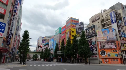 Akihabara locked-off camera, empty streets, April 2020 Stock Footage 156704558