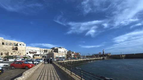 Akko, Acre waterfront right pan time lapse. Stock Footage 101934836