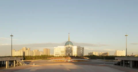 Akorda Presidential Palace at sunset. Zoom. Astana, Kazakhstan. Time Lapse Stock Footage