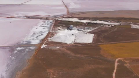 Aksaray, Turkey. Aerial view of a major salt works facility on the vast white Stock Footage 339765571