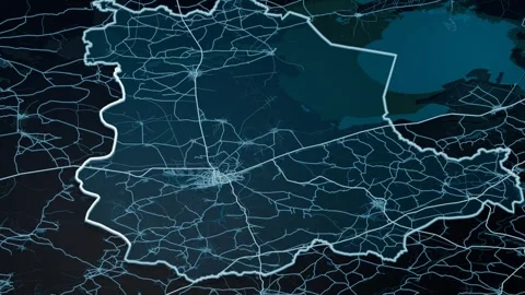 Aksaray Turkey Glowing Digital Map Animation 4K Stock Footage 340603863