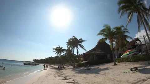 Akumal beach backlight panoramic - Mexico 4K Stock Footage 146602390