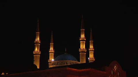 Al-Amin mosque by night Stock Footage 58209676