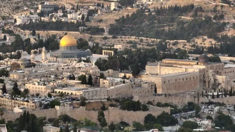 Al Aqsa Mosque and Dome of the Rock on Temple Mount Jerusalem Stock Footage 341507974