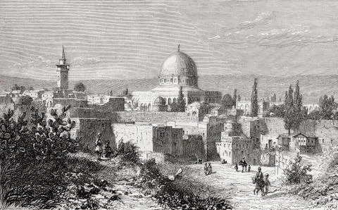 Al-Aqsa Mosque In The Old City Of Jerusalem, Palestine, As It Was In The 19Th Stock Photos