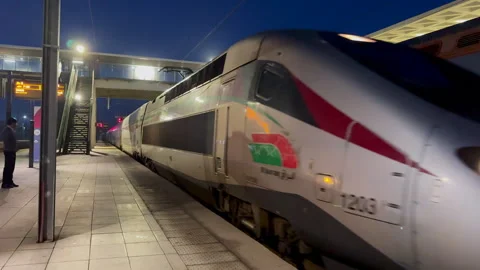 Al Boraq train arriving at Kenitra Railway station in Morocco Stock Footage 255801826