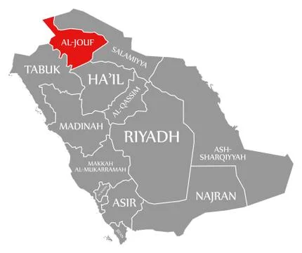 Al-Jouf red highlighted in map of Saudi Arabia Stock Illustration