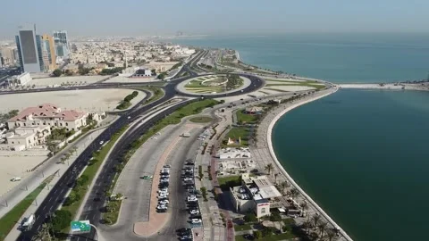 Al Khobar Corniche Roads and Waterfront Aerial View Saudi Arabia Stock Footage 334812619