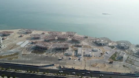 Al Khobar Waterfront Urban Development and Coastal Reclamation Drone Shot Stock Footage 335292500