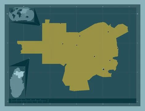 Al Khor, Qatar. Solid color shape. Locations of major cities of the region Stock Illustration