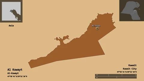 Al Kuwayt location. Kuwait. Solid patterned map Stock Footage 135409757