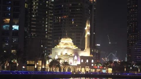 Al Rahim Masjid Moque in Dubai marina at evening Stock Footage 252253376
