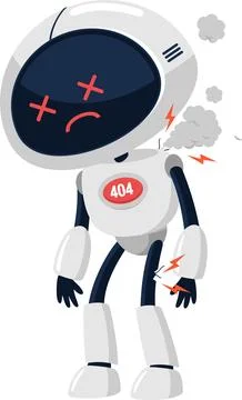Al Robot Cartoon Character Broken With 404 Error System Failure Stock Illustration