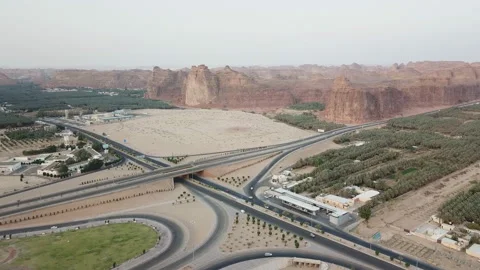 Al-Ula, Saudi Arabia. Overlooking the mountain valley landscale Stock Footage 145489454
