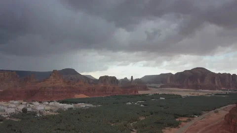 Al-Ula, Saudi Arabia. Overlooking the mountain valley landscale Stock Footage 145502425