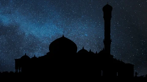 Al Zulfa Mosque or Royal Guards of Oman Mosque by Night with Stars and Milky Way Stock Footage 112185579