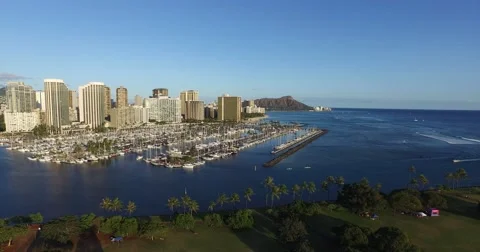 Ala Moana Park, Yacht Harbor, Waikiki, Honolulu, Oahu, Hawaii Stock Footage