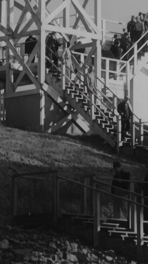 ALABAMA - 1938 - Construction workers navigate stairs at the Guntersville Dam Stock Footage 340297415