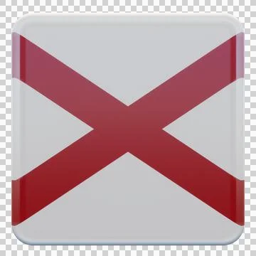 Alabama 3d illustration flag on pole. Wood flagpole Stock-Illustration