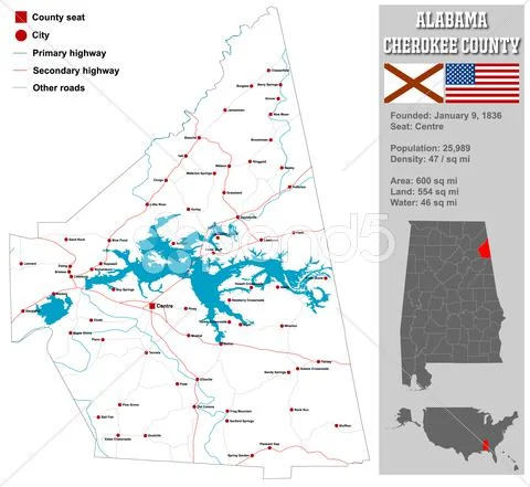 Alabama Cherokee County Map Stock Illustration