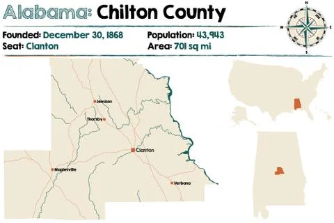Alabama: Chilton county map Stock Illustration