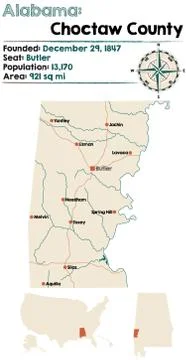 Alabama: Choctaw county map Stock Illustration