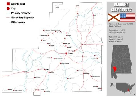 Alabama Clay County Map Stock Illustration
