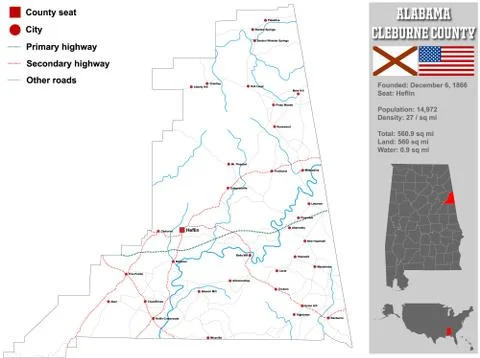 Alabama Cleburne County Map Stock Illustration