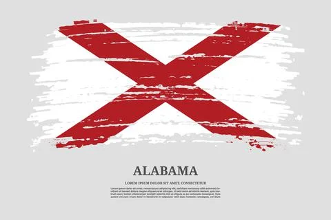 Alabama flag with brush stroke effect and information text poster, vector Illustrazione stock