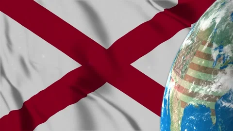 Alabama Flag With Earth Globe 库存影片 347223833