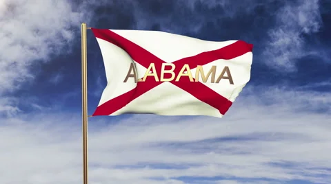 Alabama flag with title waving in the wind. Looping sun rises style.  Animation Video stock 48154958