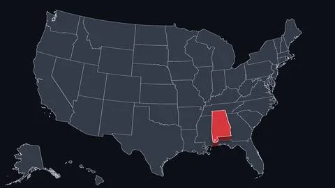 Alabama Highlighted Raised in 3D on US Election Map Neutral Teal Amber, Black Stock Illustration