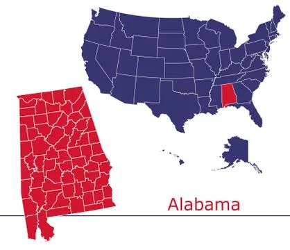 Alabama map counties vector with USA map Stock Illustration