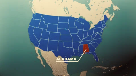 Alabama Map Highlight USA 3D Political Globe Animation Stock Footage 313294498