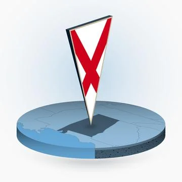 Alabama map in round isometric style with triangular 3D flag of US State Al.. Stock Illustration