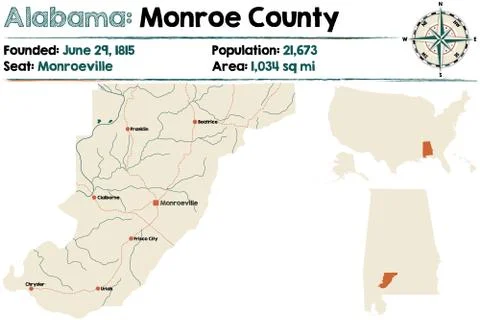 Alabama: Monroe county map Stock Illustration