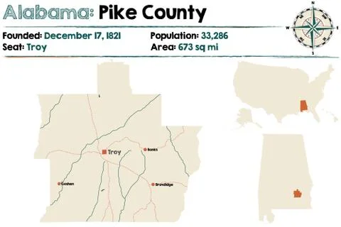 Alabama: Pike county map Stock Illustration