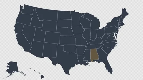 Alabama Pulsing on US Election Map Animation Seamless Loop Alpha Channel 4K Stock-Footage 341309214