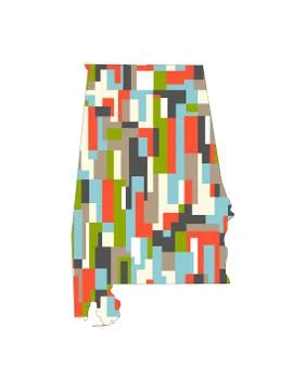 Alabama State Abstract rectangular color pattern Map. Vector Design illustration Stock Illustration