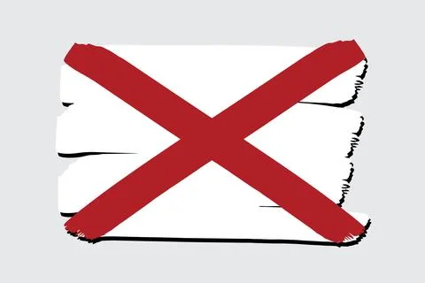 Alabama State Flag with colored hand drawn lines in Vector Format Stock Illustration