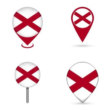 Alabama State Flag Map Pin Icons Set Collection Stock Illustration