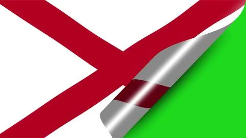 Alabama state flag peeling corner sticker revealing green screen background. Stock Illustration