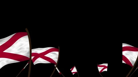 Alabama State Flags Waving Crowd. Realistic 4K 60fps Seamless Loop Animation Stock Footage 338406157