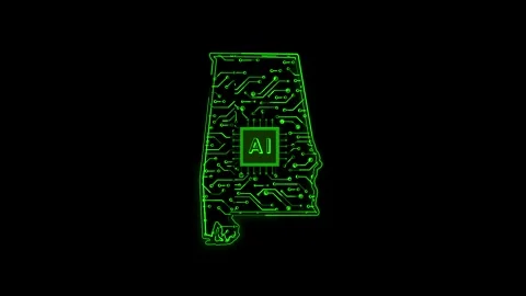 Alabama State Map AI Chipset Technology Opener Video stock 337092856