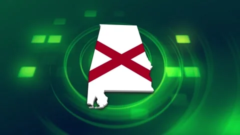 Alabama State Map and Flag Background Stock Footage 344647672