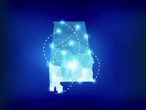 Alabama state map polygonal with spot lights places Stock Illustration